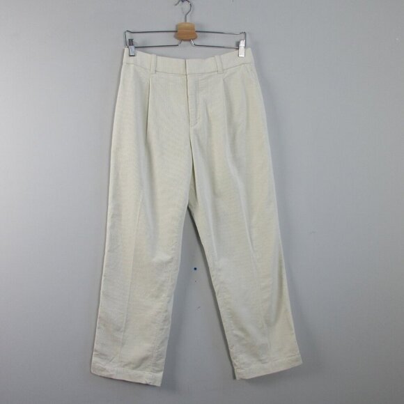 Uniqlo Women's Corduroy Pleated Wide Pants Trousers M Ivory Cotton Relaxed 444 - Picture 1 of 12